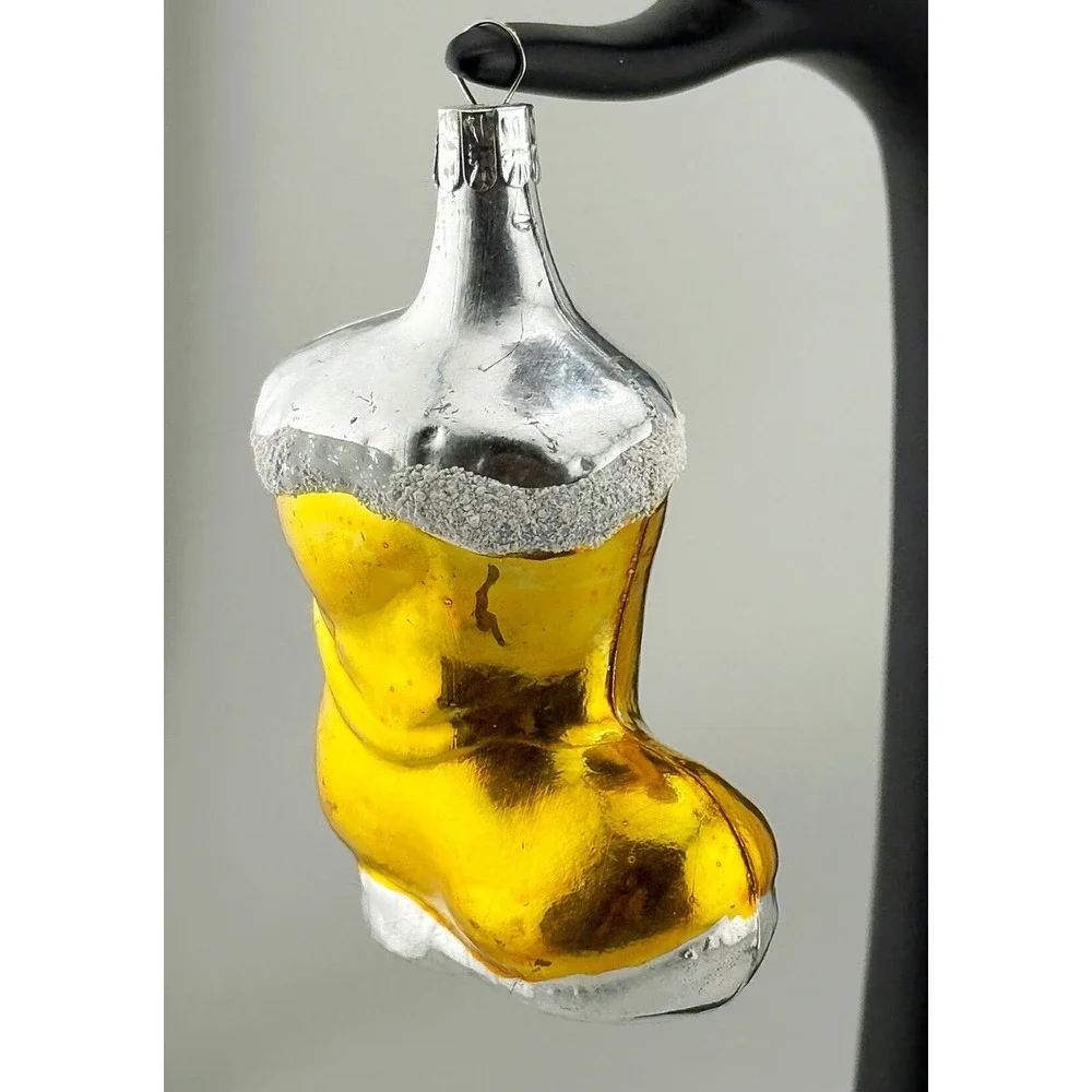Vintage 1950's-60's Polish Hand Blown Glass Stocking Ornament. 4